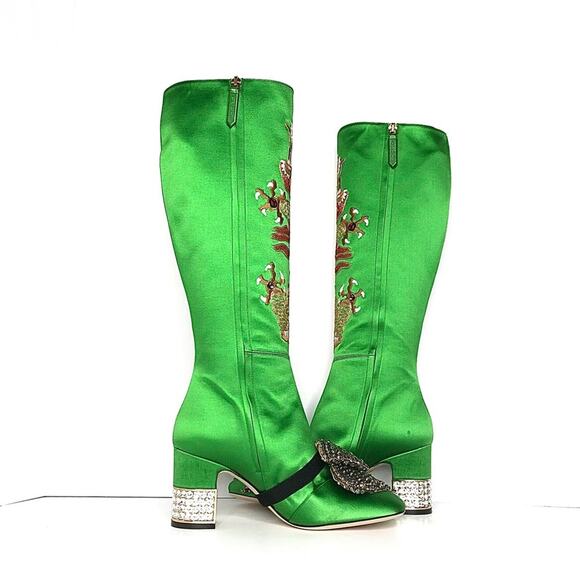 NEW Gucci Candy Dragon Embroidered Bow Crystal Embellished Knee High Boots 36 - Picture 4 of 14
